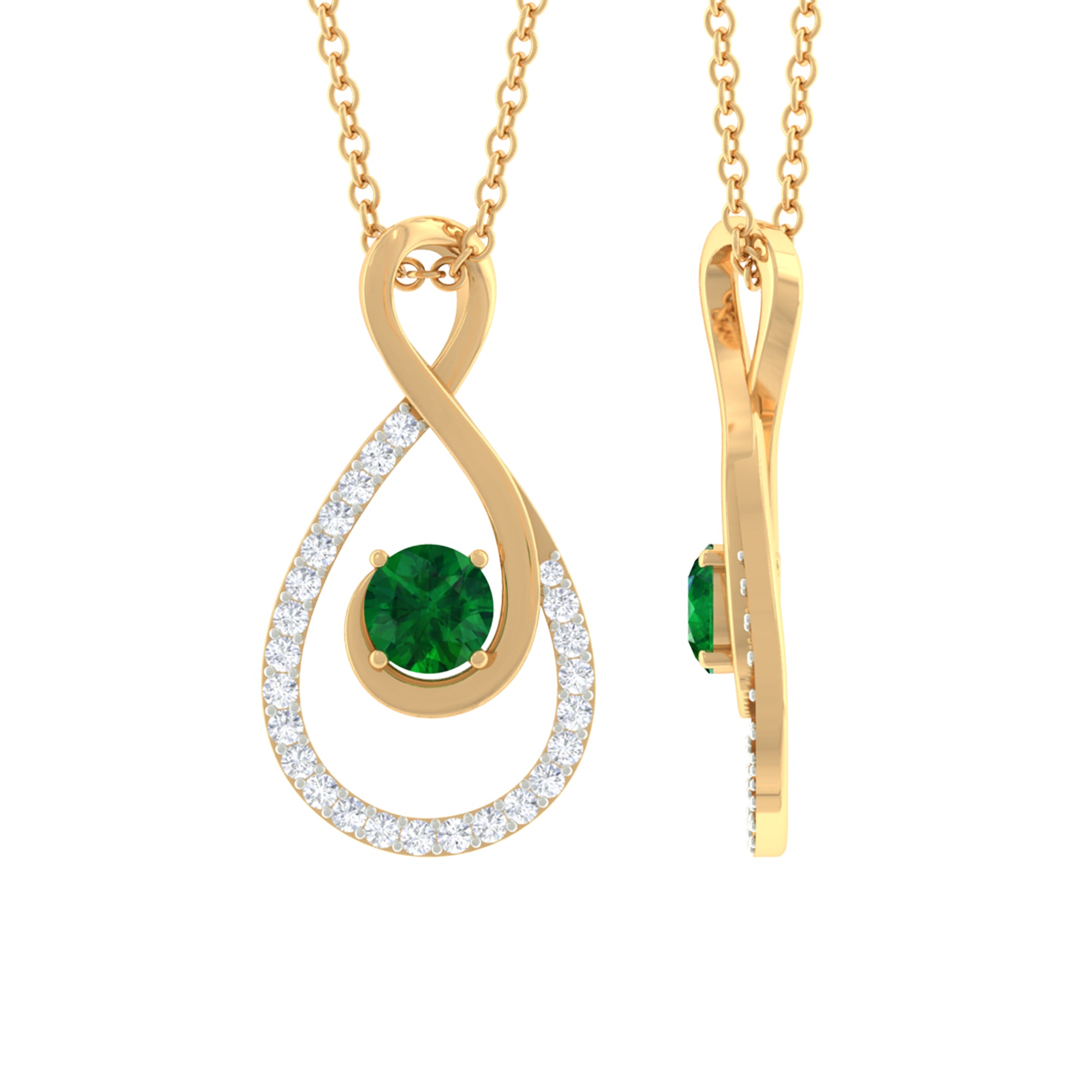 Elegant Emerald Infinity Pendant Necklace with Diamond Emerald - ( AAA ) - Quality - Rosec Jewels