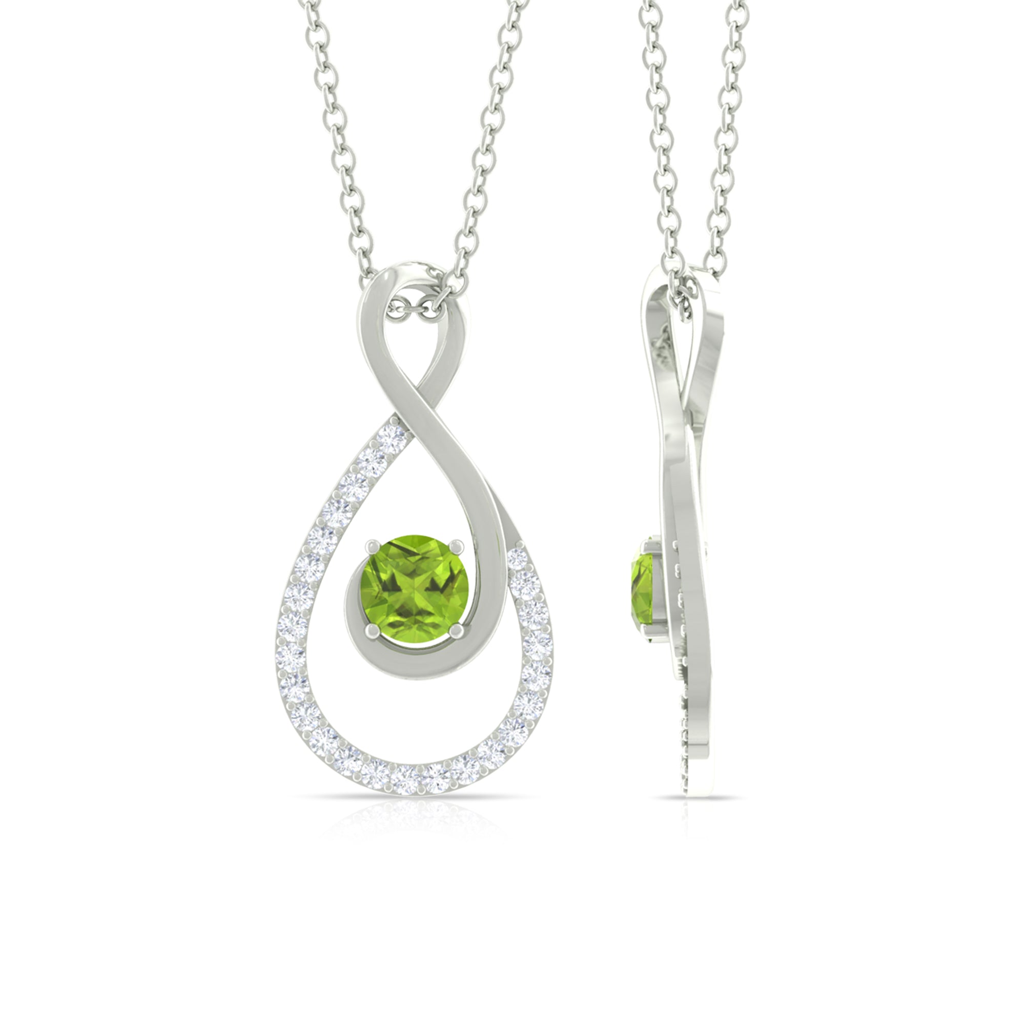 Peridot and Diamond Teardrop Pendant Necklace Peridot - ( AAA ) - Quality - Rosec Jewels