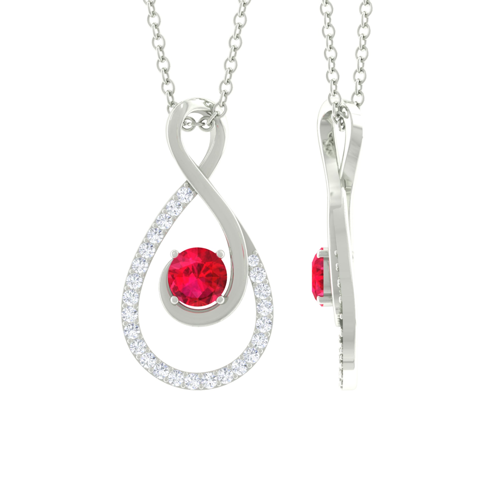 Ruby and Diamond Teardrop Pendant Necklace Ruby - ( AAA ) - Quality - Rosec Jewels