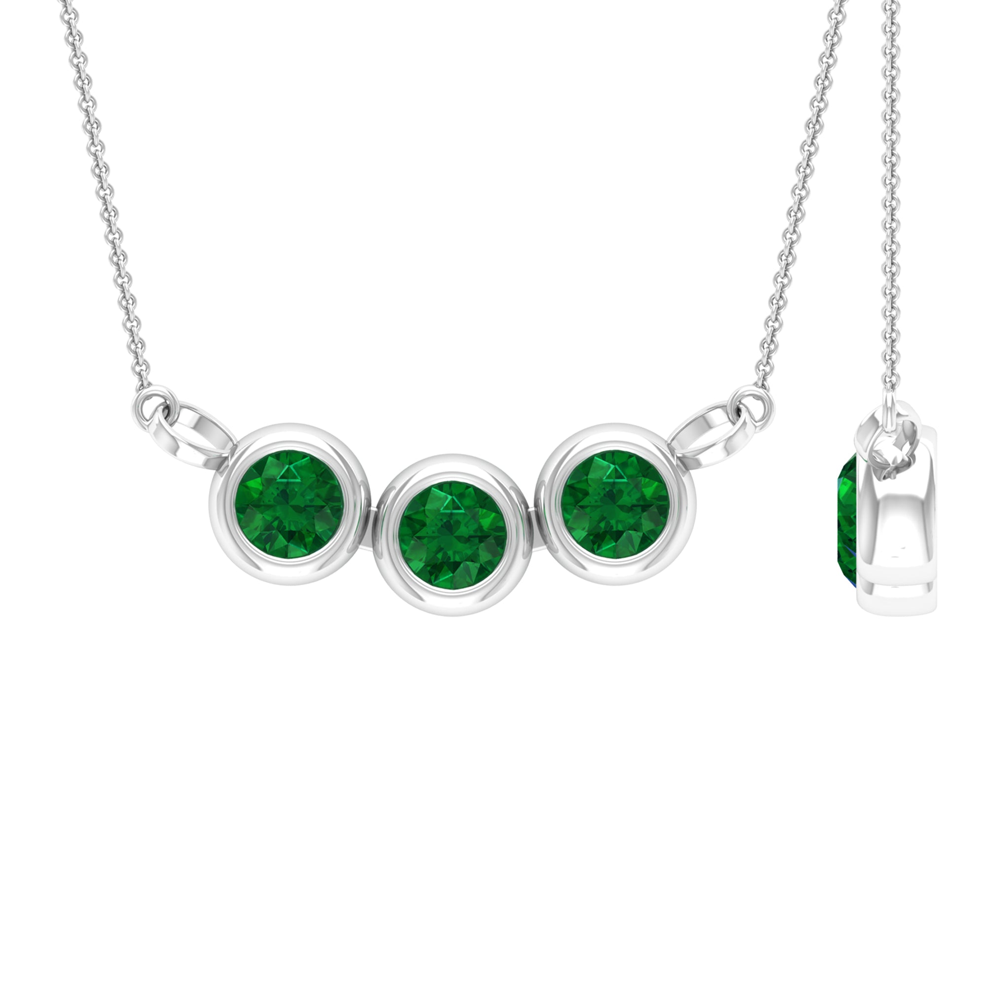 Bezel Set Emerald Three Stone Necklace Emerald - ( AAA ) - Quality - Rosec Jewels