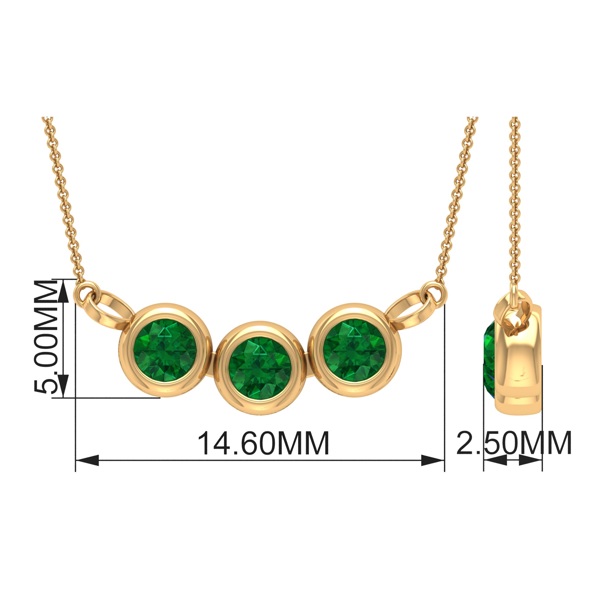 Bezel Set Emerald Three Stone Necklace Emerald - ( AAA ) - Quality - Rosec Jewels