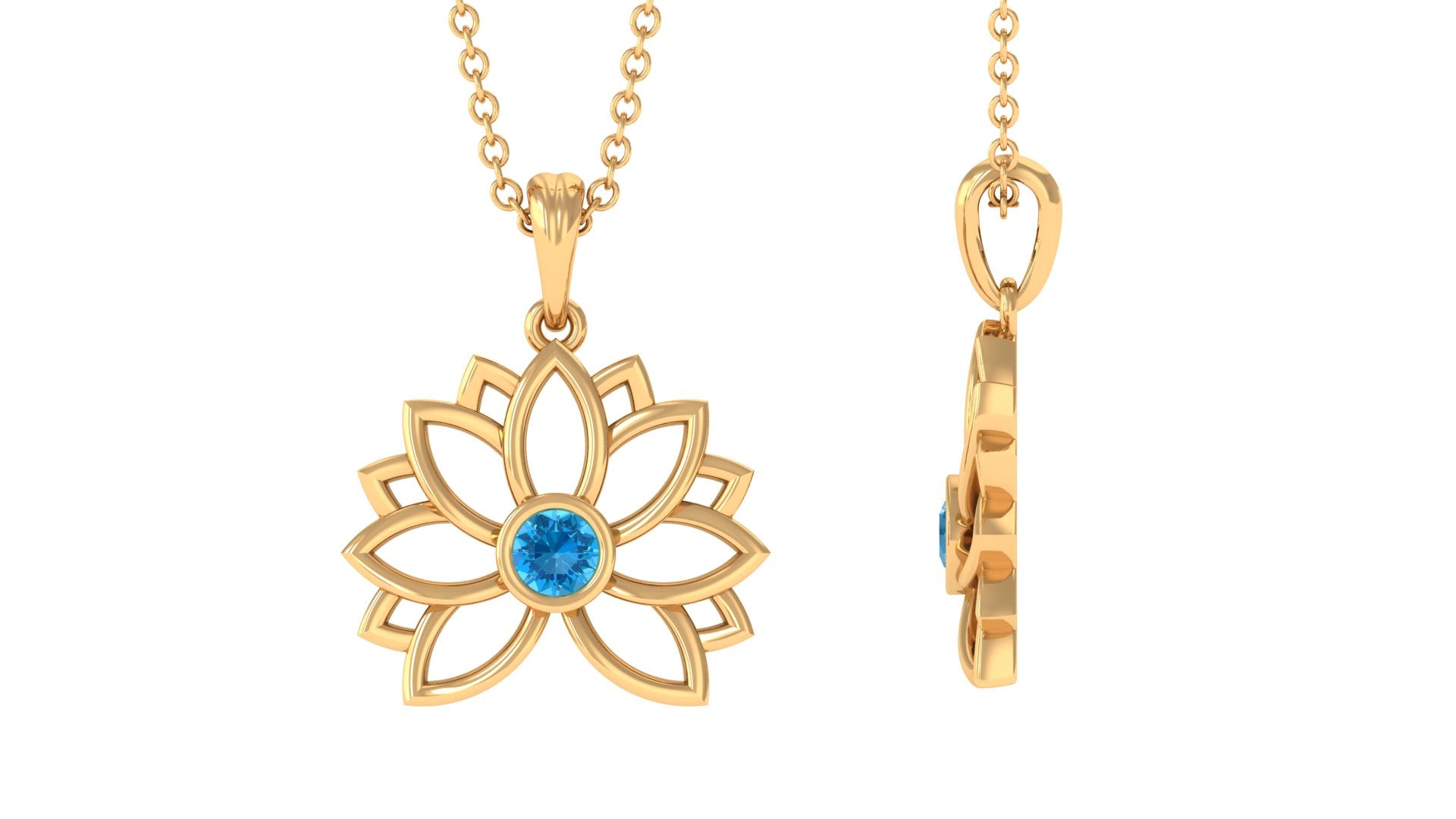 3 MM Solitaire Swiss Blue Topaz Lotus Flower Necklace For Women Swiss Blue Topaz - ( AAA ) - Quality - Rosec Jewels