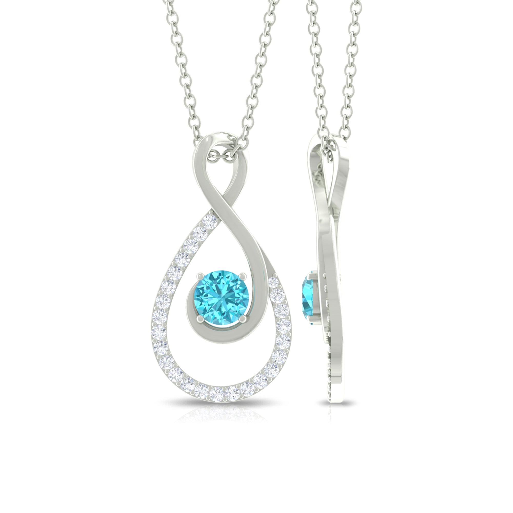 Swiss Blue Topaz and Diamond Teardrop Pendant Necklace Swiss Blue Topaz - ( AAA ) - Quality - Rosec Jewels