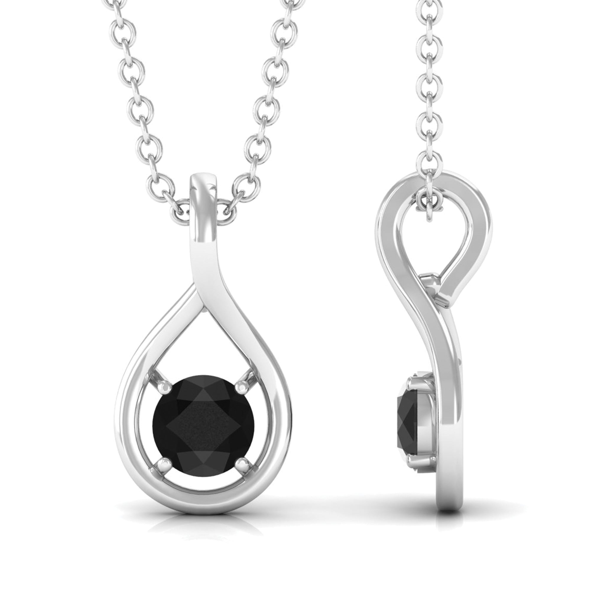 4 MM Black Onyx Solitaire and Gold Teardrop Pendant Black Onyx - ( AAA ) - Quality - Rosec Jewels