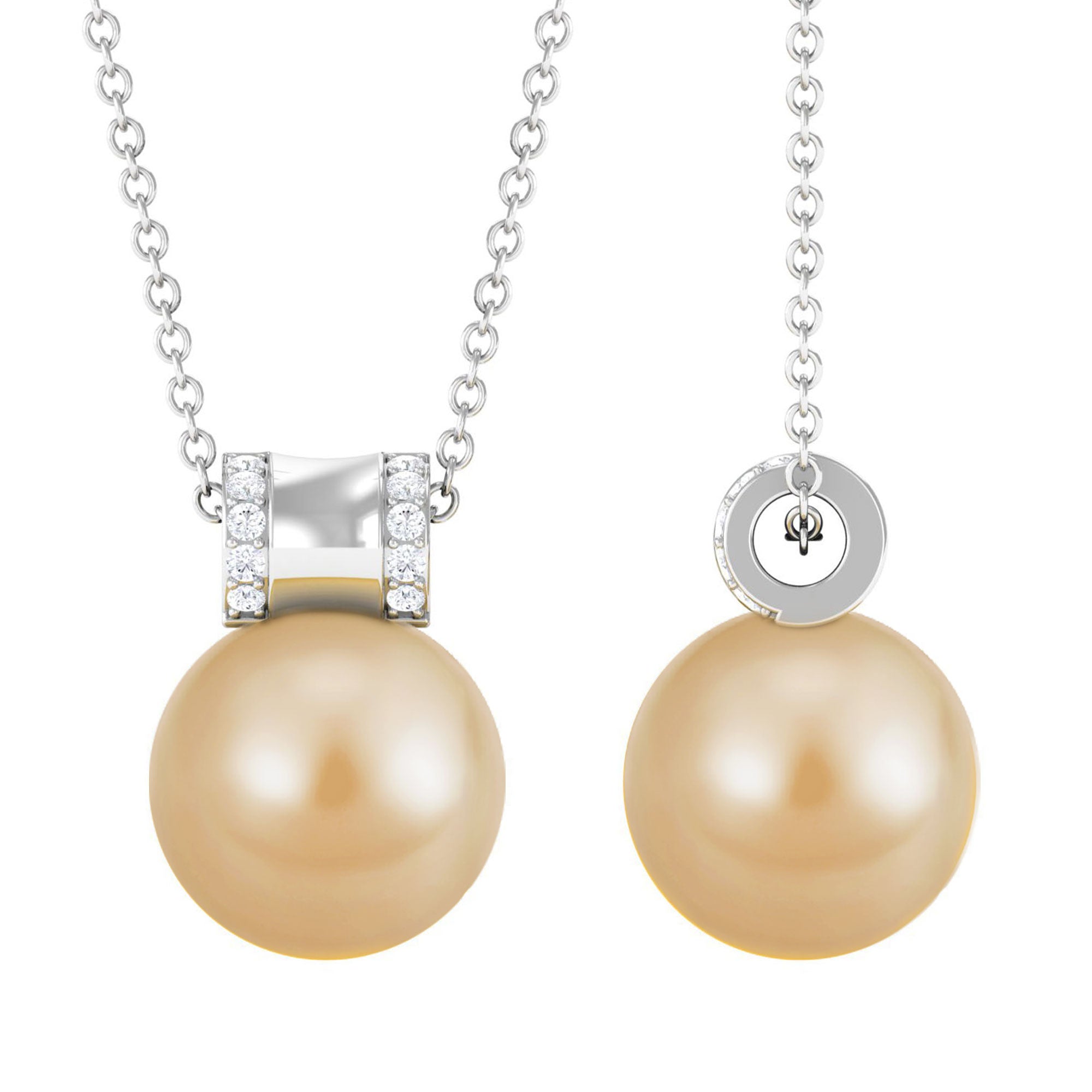 Round South Sea Pearl Elegant Pendant with Diamond South Sea Pearl - ( AAA ) - Quality - Rosec Jewels