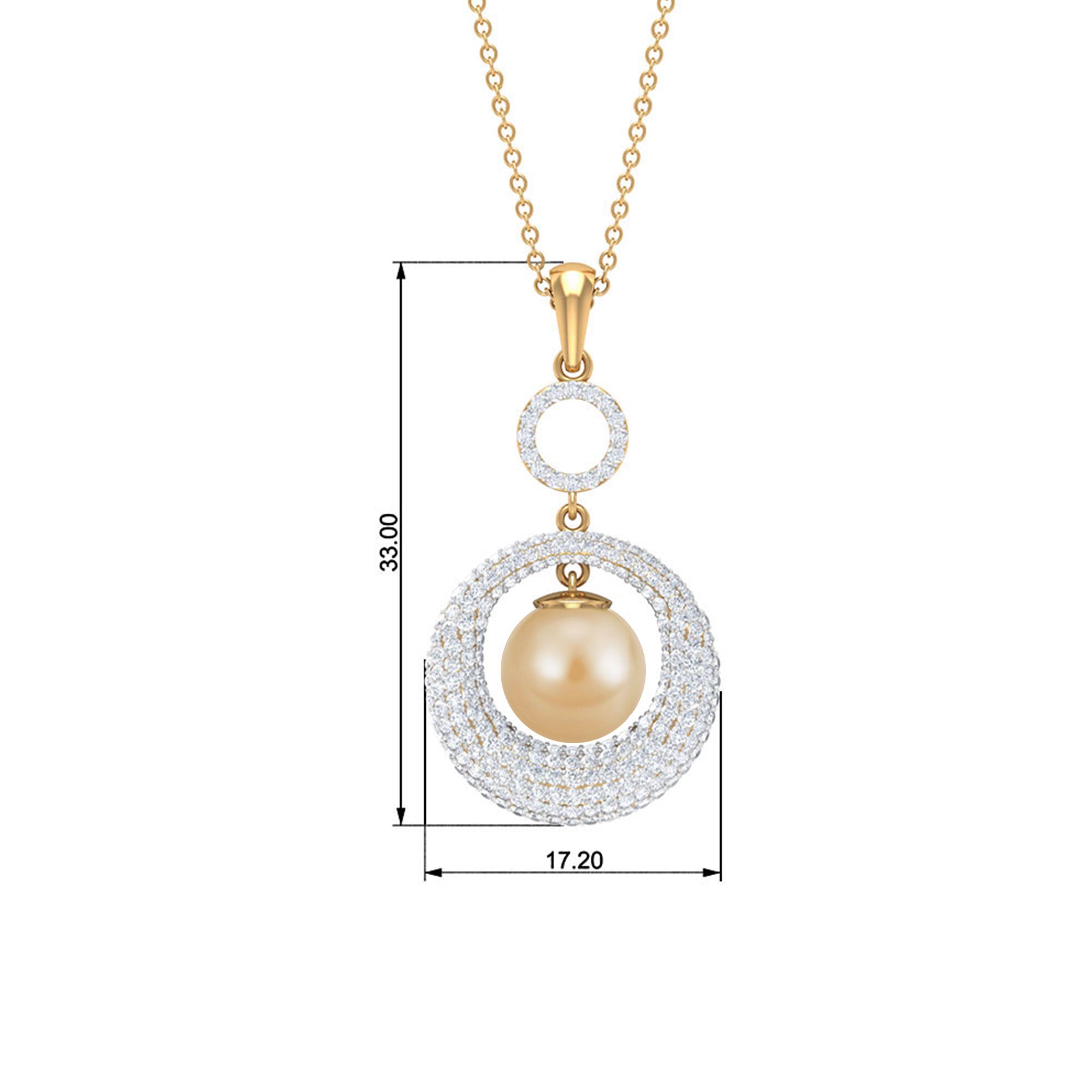 Round South Sea Pearl and Moissanite Dangle Pendant South Sea Pearl - ( AAA ) - Quality - Rosec Jewels