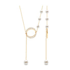 White Freshwater Pearl and Diamond Lariat Eternity Necklace Freshwater Pearl - ( AAA ) - Quality - Rosec Jewels