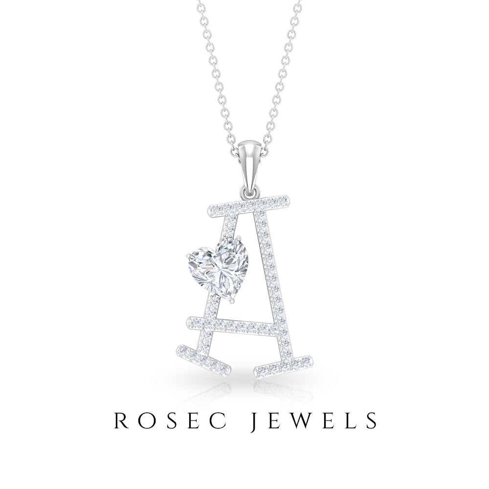 Initial A Pendant Necklace with Cubic Zirconia Zircon - ( AAAA ) - Quality - Rosec Jewels