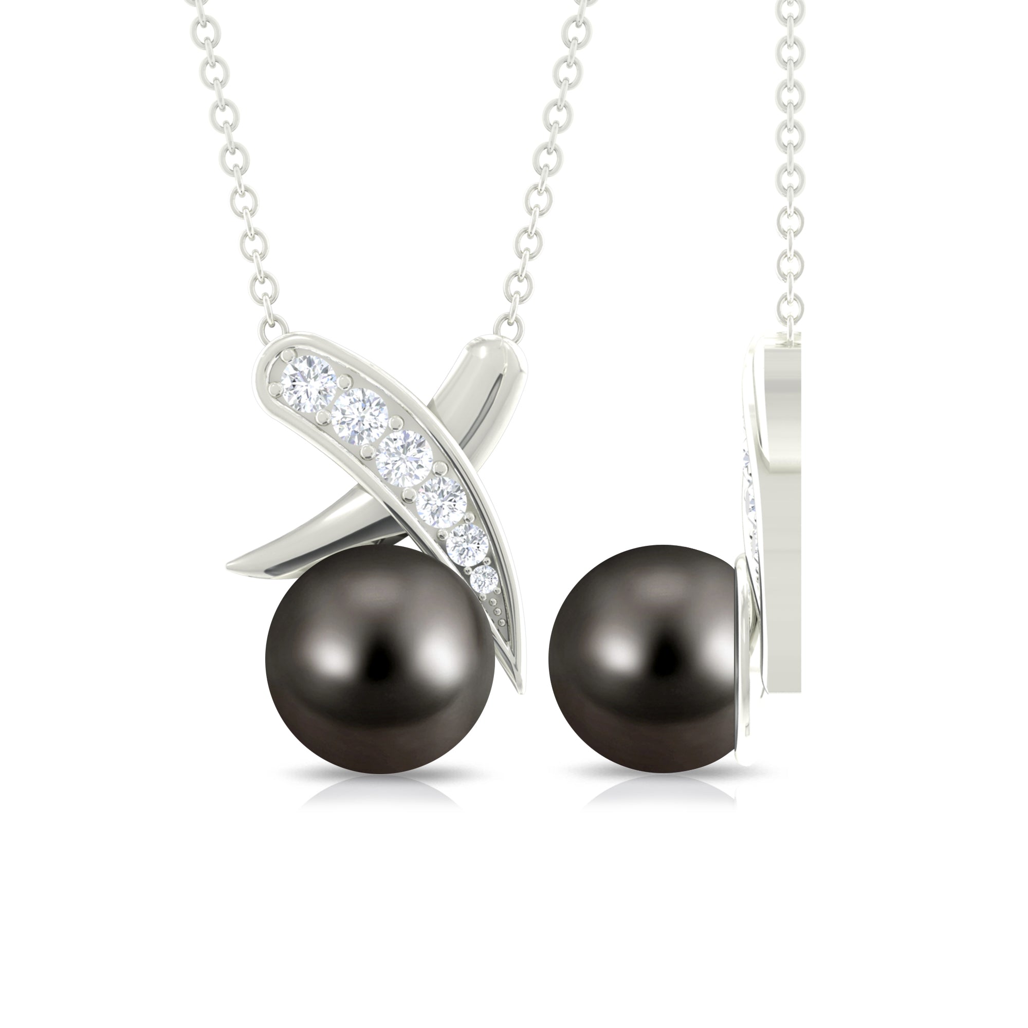 Tahitian Pearl and Diamond XO Necklace Tahitian pearl - ( AAA ) - Quality - Rosec Jewels