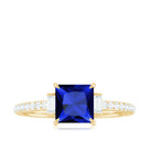 Princess Cut Created Blue Sapphire Solitaire Engagement Ring With Moissanite Lab Created Blue Sapphire - ( AAAA ) - Quality - Rosec Jewels