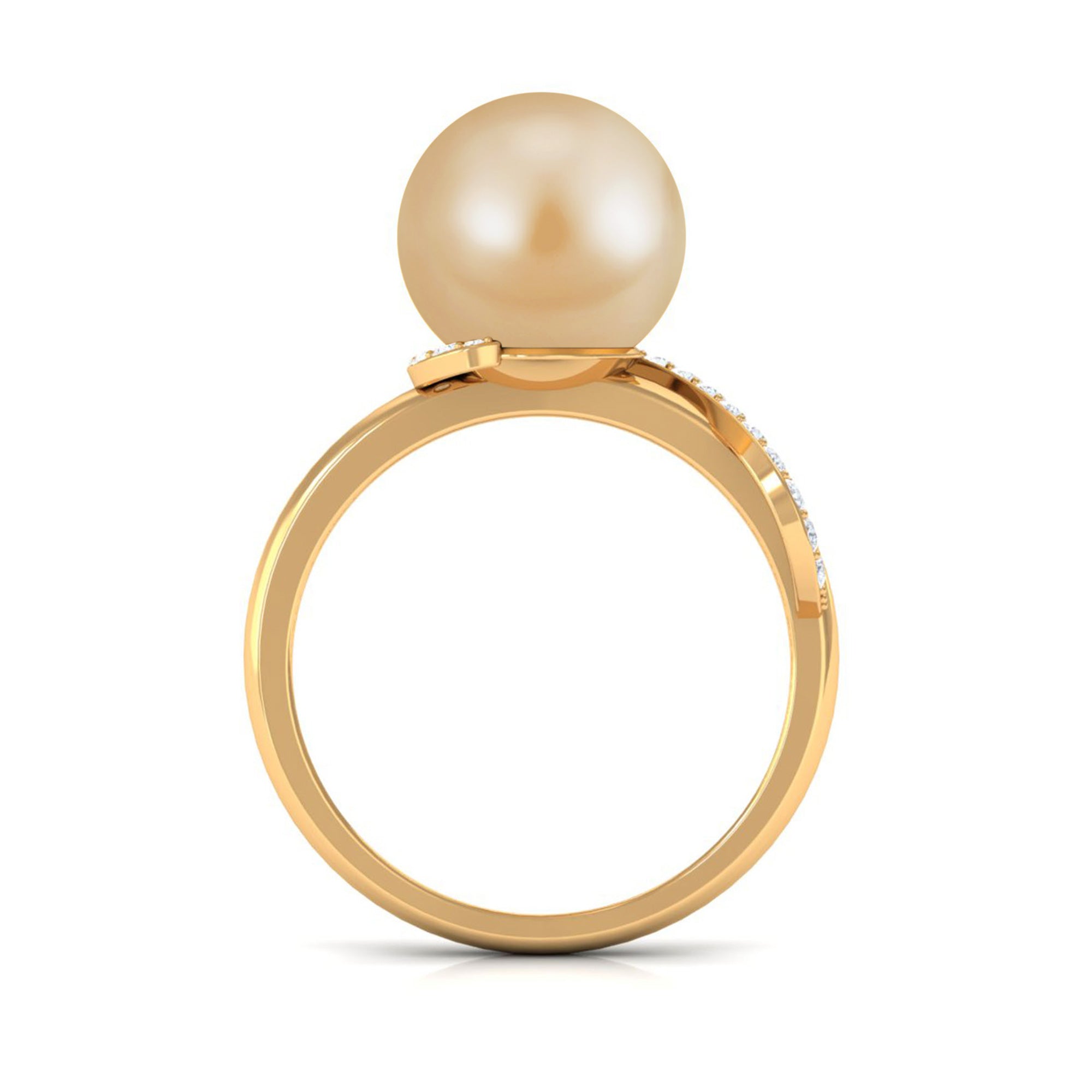 Solitaire South Sea Pearl Designer Engagement Ring with Diamond South Sea Pearl - ( AAA ) - Quality - Rosec Jewels