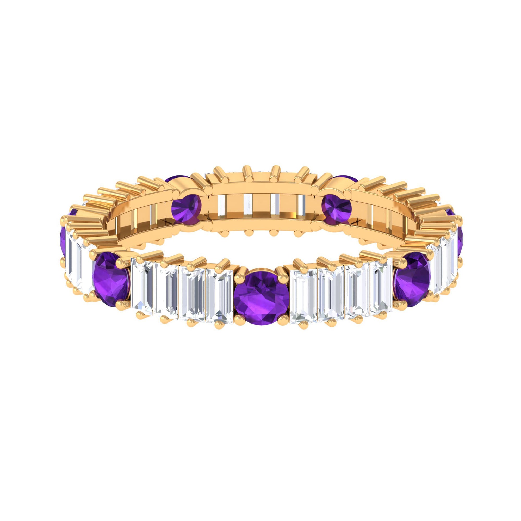 Baguette Cut Moissanite and Round Amethyst Eternity Ring in Prong Setting Amethyst - ( AAA ) - Quality - Rosec Jewels