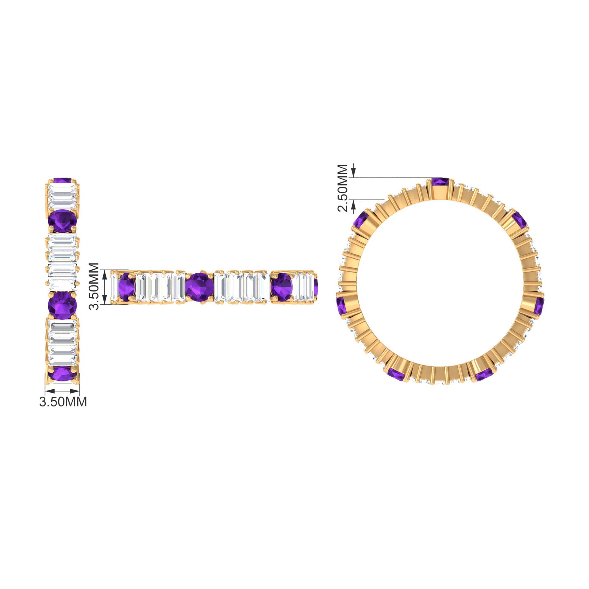 Baguette Cut Moissanite and Round Amethyst Eternity Ring in Prong Setting Amethyst - ( AAA ) - Quality - Rosec Jewels