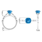 8 MM Cushion Cut Swiss Blue Topaz Solitaire with Moissanite Side Stone Ring Swiss Blue Topaz - ( AAA ) - Quality - Rosec Jewels