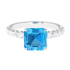 Asscher Cut Swiss Blue Topaz and Diamond Side Stones Ring Swiss Blue Topaz - ( AAA ) - Quality - Rosec Jewels