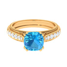 3 CT Cushion Cut Swiss Blue Topaz Vintage Engagement Ring with Side Stones Swiss Blue Topaz - ( AAA ) - Quality - Rosec Jewels