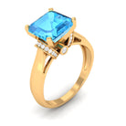 3.25 CT Asscher Cut Swiss Blue Topaz Solitaire Ring with Collar Diamond Swiss Blue Topaz - ( AAA ) - Quality - Rosec Jewels