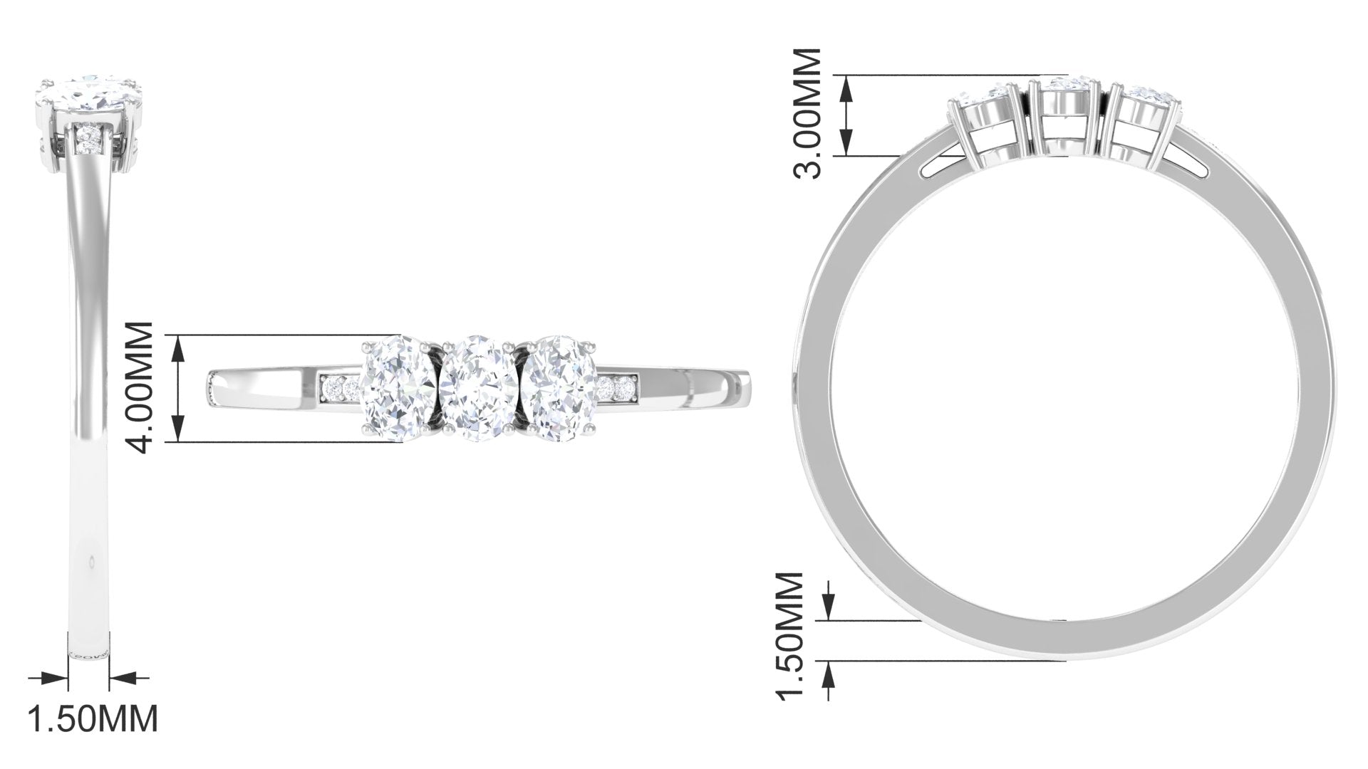 1/2 CT Oval Cut Diamond Three Stone Ring Diamond - ( HI-SI ) - Color and Clarity - Rosec Jewels