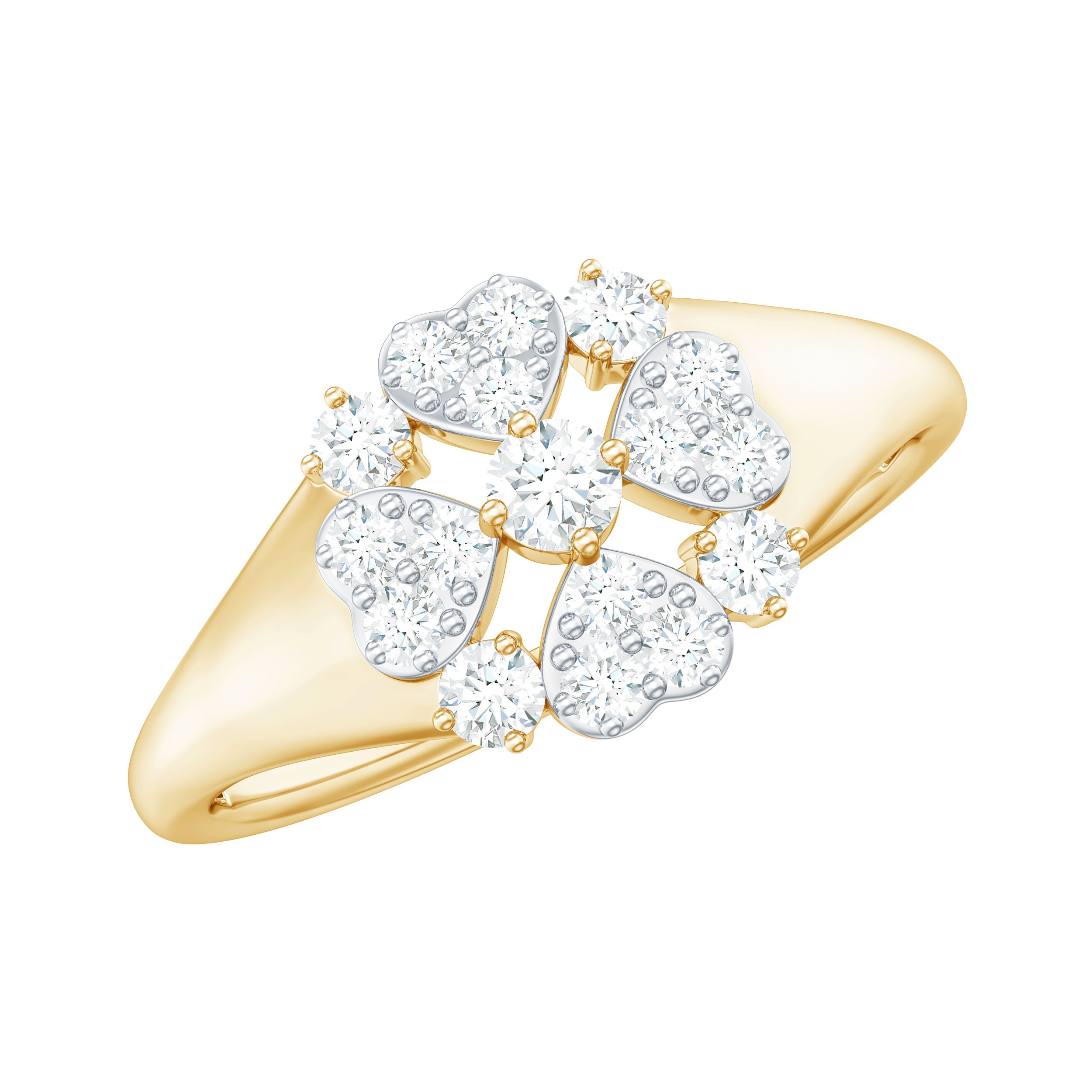 Illusion Set Diamond Floral Heart Ring Diamond - ( HI-SI ) - Color and Clarity - Rosec Jewels