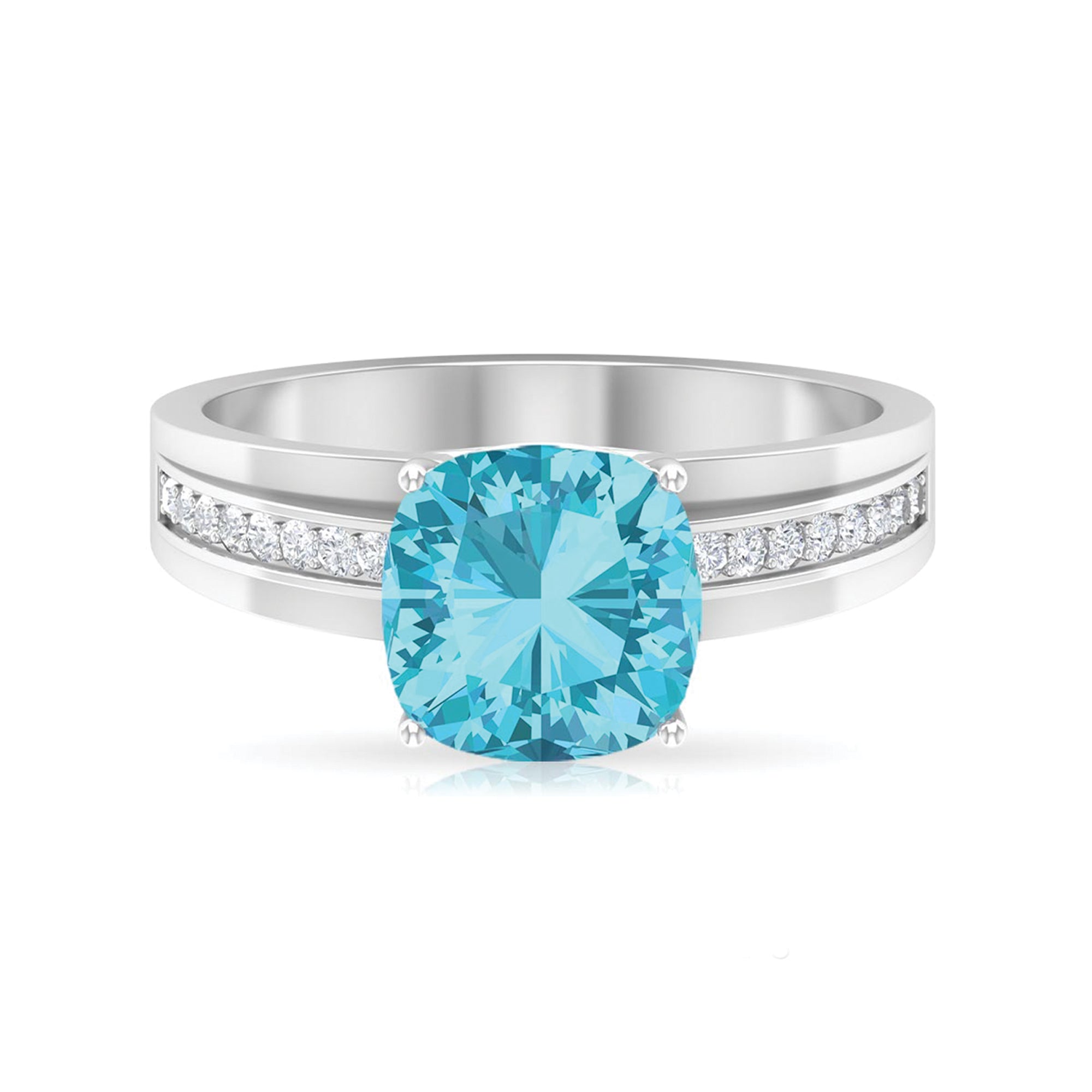 2.5 CT Cushion Cut Swiss Blue Topaz Solitaire with Diamond Two Tone Ring Swiss Blue Topaz - ( AAA ) - Quality - Rosec Jewels