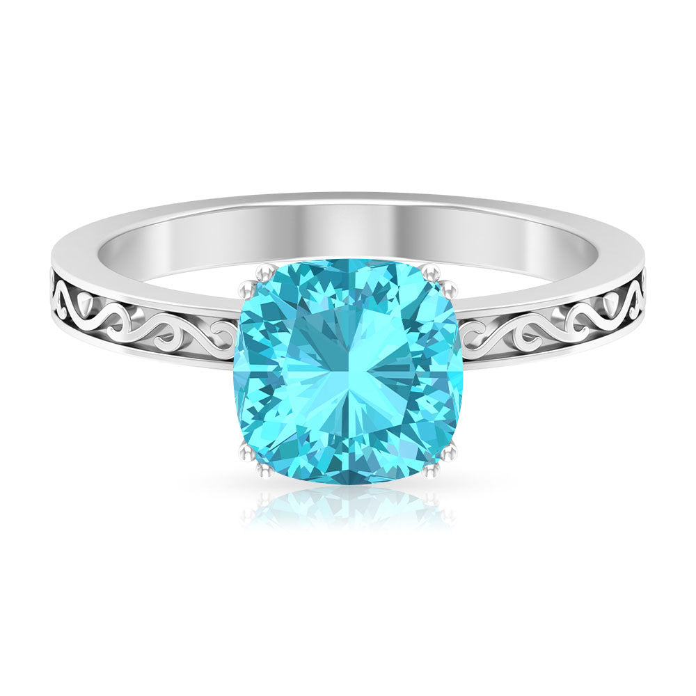 2 CT French Set Swiss Blue Topaz Solitaire Ring Swiss Blue Topaz - ( AAA ) - Quality - Rosec Jewels