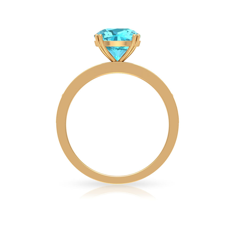 2 CT French Set Swiss Blue Topaz Solitaire Ring Swiss Blue Topaz - ( AAA ) - Quality - Rosec Jewels