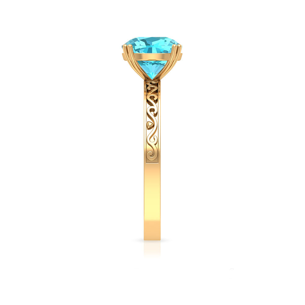 2 CT French Set Swiss Blue Topaz Solitaire Ring Swiss Blue Topaz - ( AAA ) - Quality - Rosec Jewels