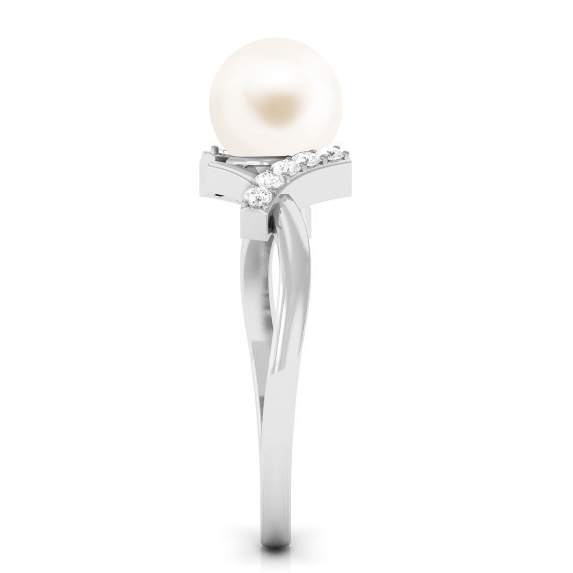 Freshwater Pearl Solitaire Crossover Engagement Ring with Diamond Freshwater Pearl - ( AAA ) - Quality - Rosec Jewels