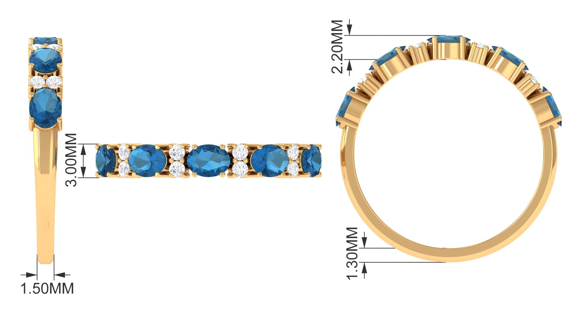 Oval London Blue Topaz East West Half Eternity Ring with Diamond London Blue Topaz - ( AAA ) - Quality - Rosec Jewels