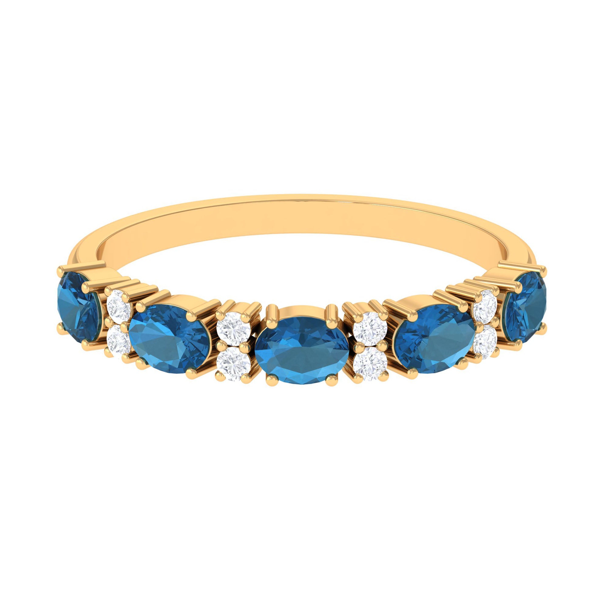 Oval London Blue Topaz East West Half Eternity Ring with Diamond London Blue Topaz - ( AAA ) - Quality - Rosec Jewels