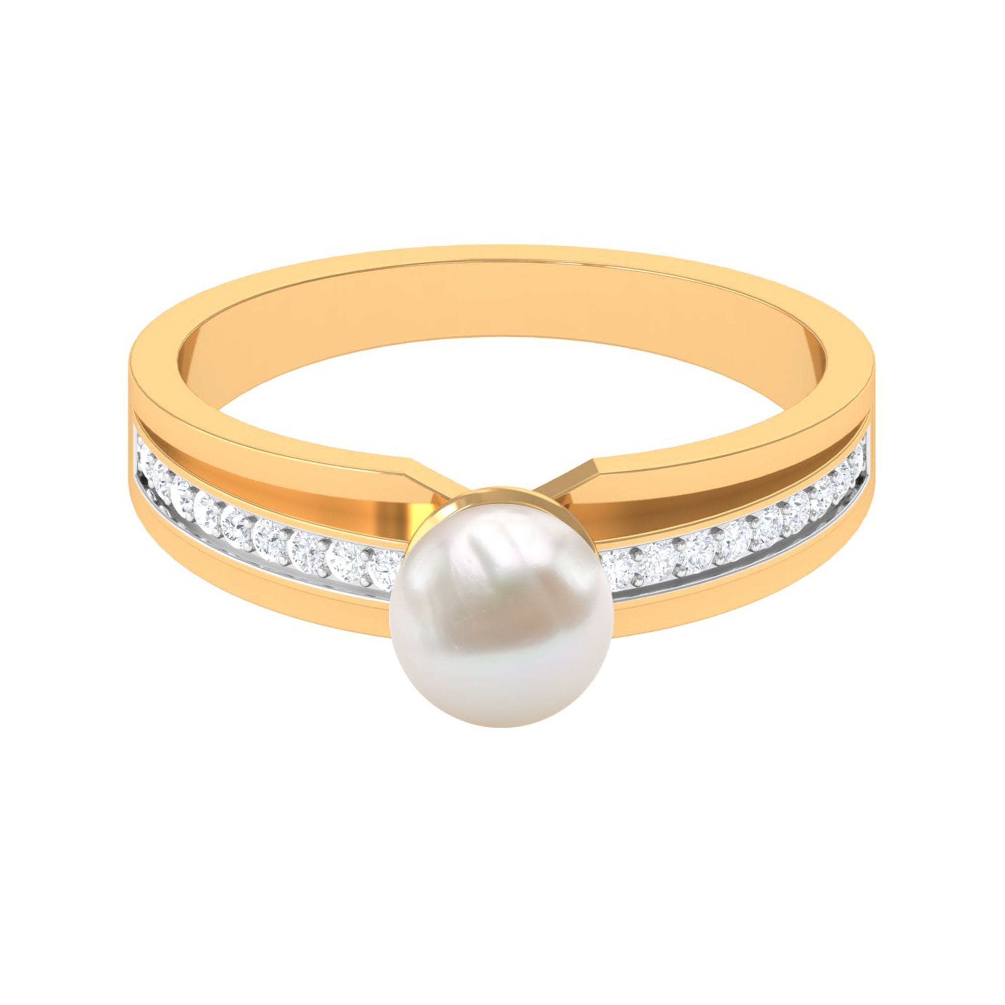 2.50 CT Freshwater Pearl Solitaire Ring with Diamond Side Stones Freshwater Pearl - ( AAA ) - Quality - Rosec Jewels