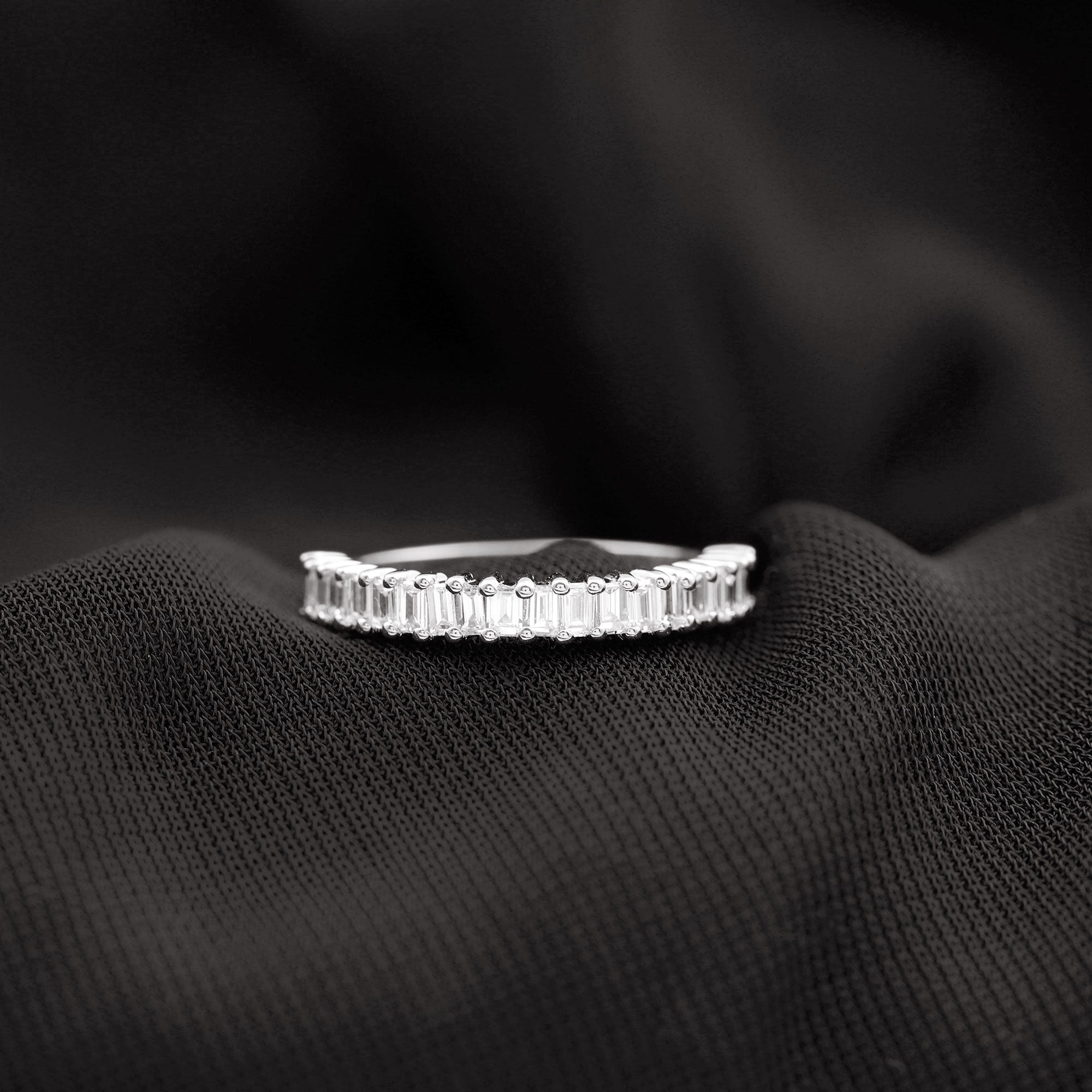 Baguette Cut Moissanite Half Eternity Ring in Shared Prong Setting Moissanite - ( D-VS1 ) - Color and Clarity - Rosec Jewels