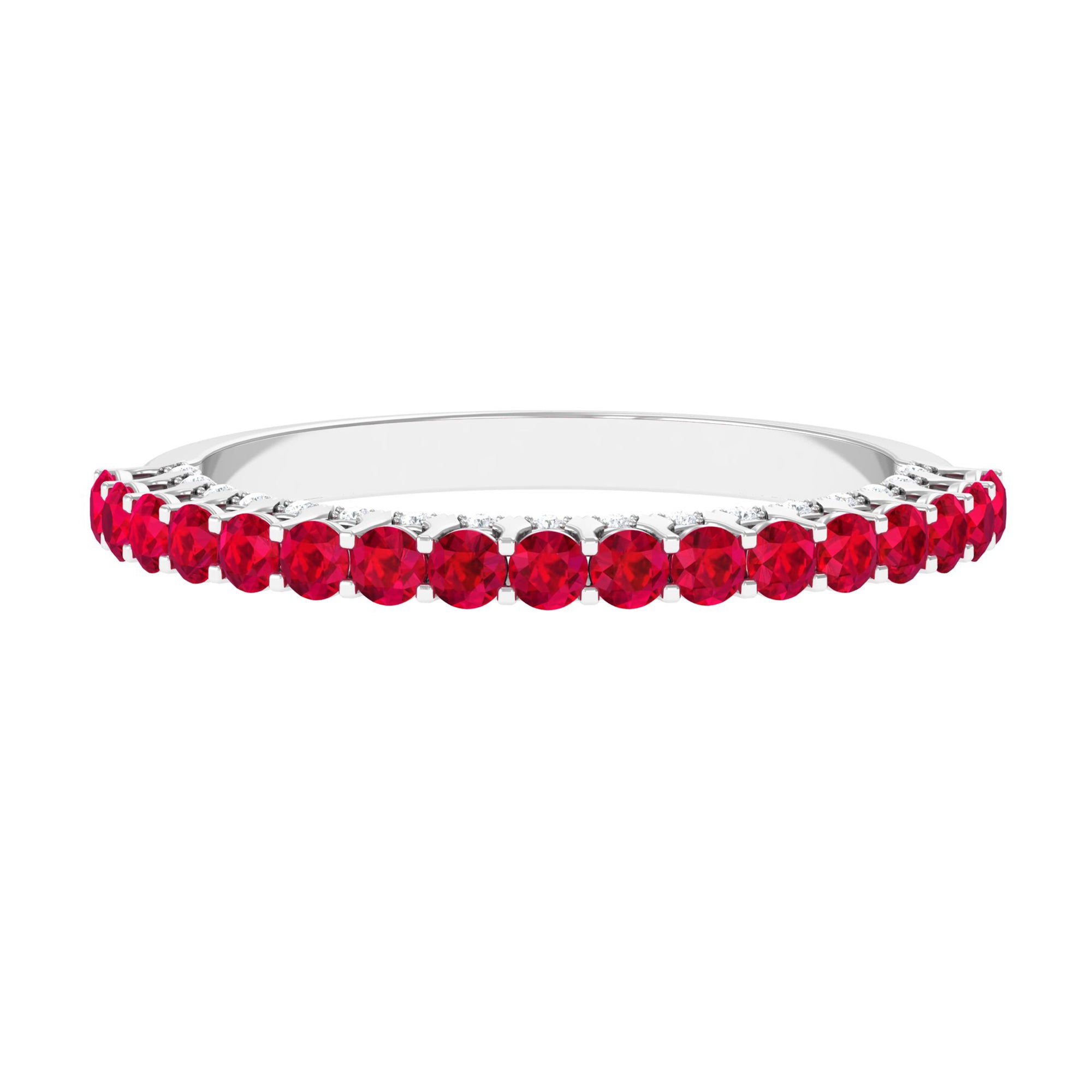 1 CT Round Shape Lab Grown Ruby and Diamond Semi Eternity Ring Lab Created Ruby - ( AAAA ) - Quality - Rosec Jewels