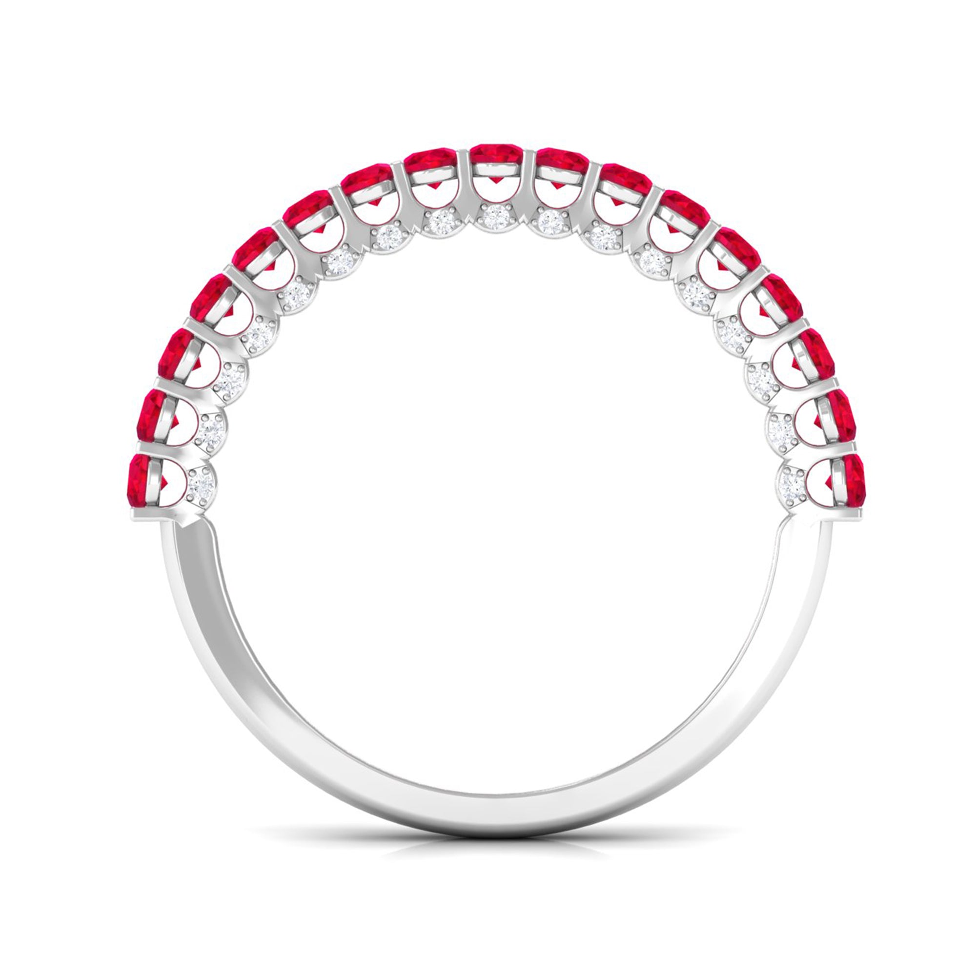 1 CT Round Shape Lab Grown Ruby and Diamond Semi Eternity Ring Lab Created Ruby - ( AAAA ) - Quality - Rosec Jewels