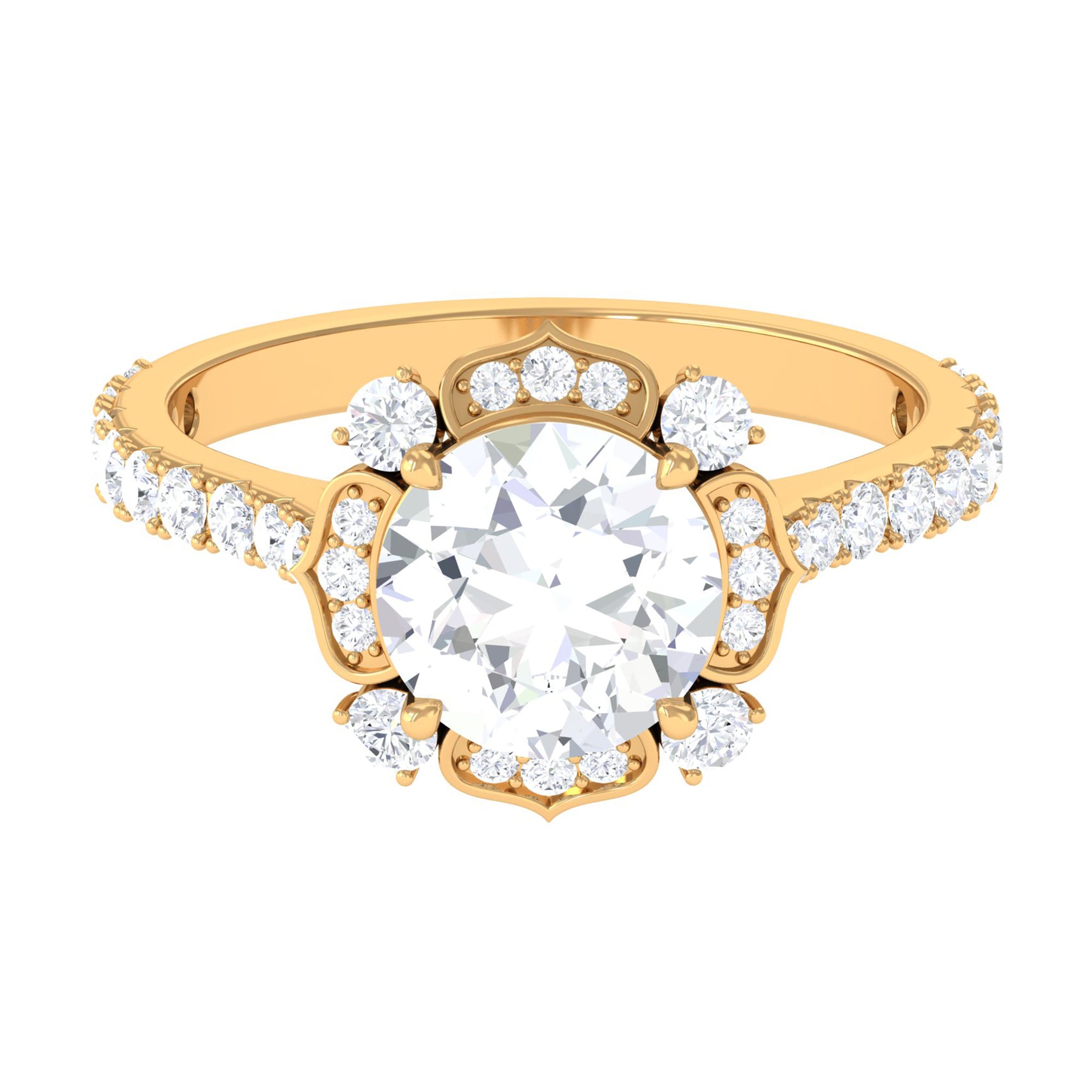 Cubic Zirconia Flower Engagement Ring in Gold Zircon - ( AAAA ) - Quality - Rosec Jewels