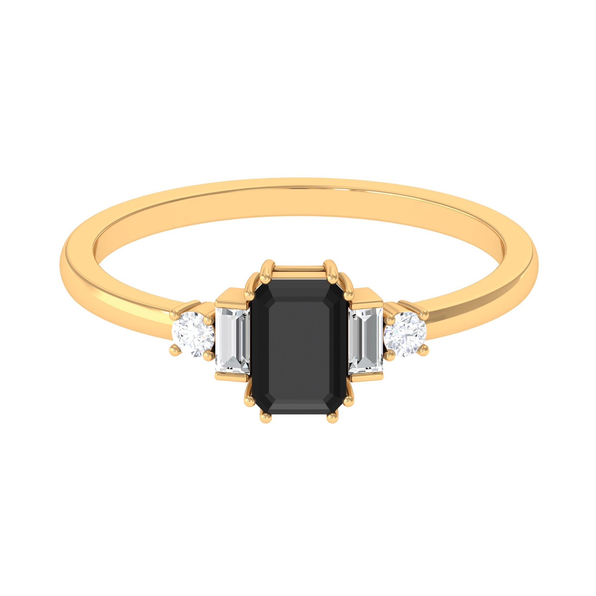 3/4 CT Minimal Black Diamond Solitaire Ring with Diamond Black Diamond - ( AAA ) - Quality - Rosec Jewels