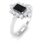 Emerald Cut Created Black Diamond Halo Engagement Ring with Diamond Lab Created Black Diamond - ( AAAA ) - Quality - Rosec Jewels