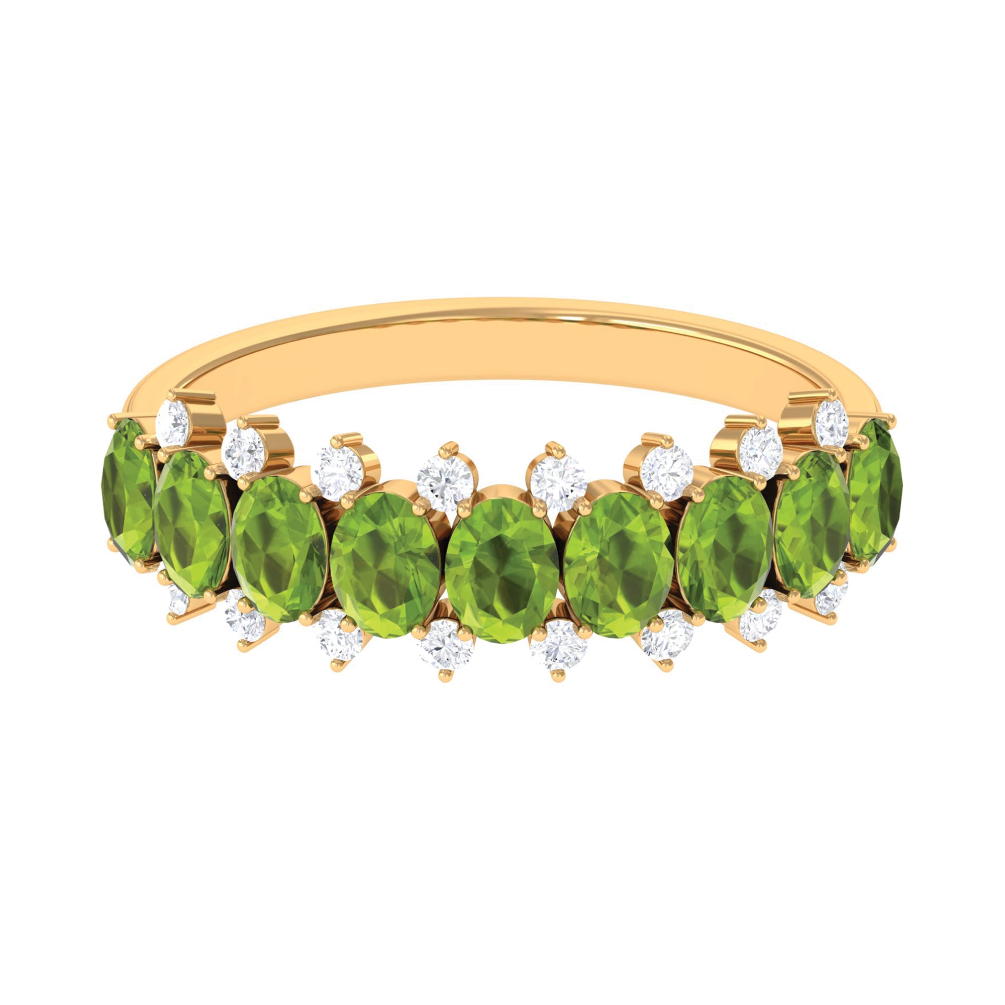 2.25 CT Oval Cut Peridot Half Eternity Ring with Diamond Stones Peridot - ( AAA ) - Quality - Rosec Jewels