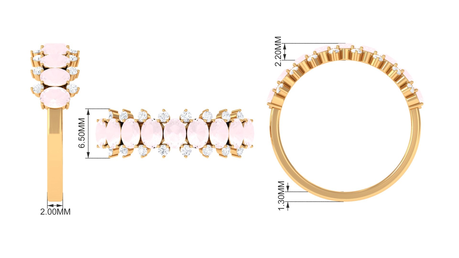 1.50 CT Rose Quartz Half Eternity Ring with Diamond Stones Rose Quartz - ( AAA ) - Quality - Rosec Jewels