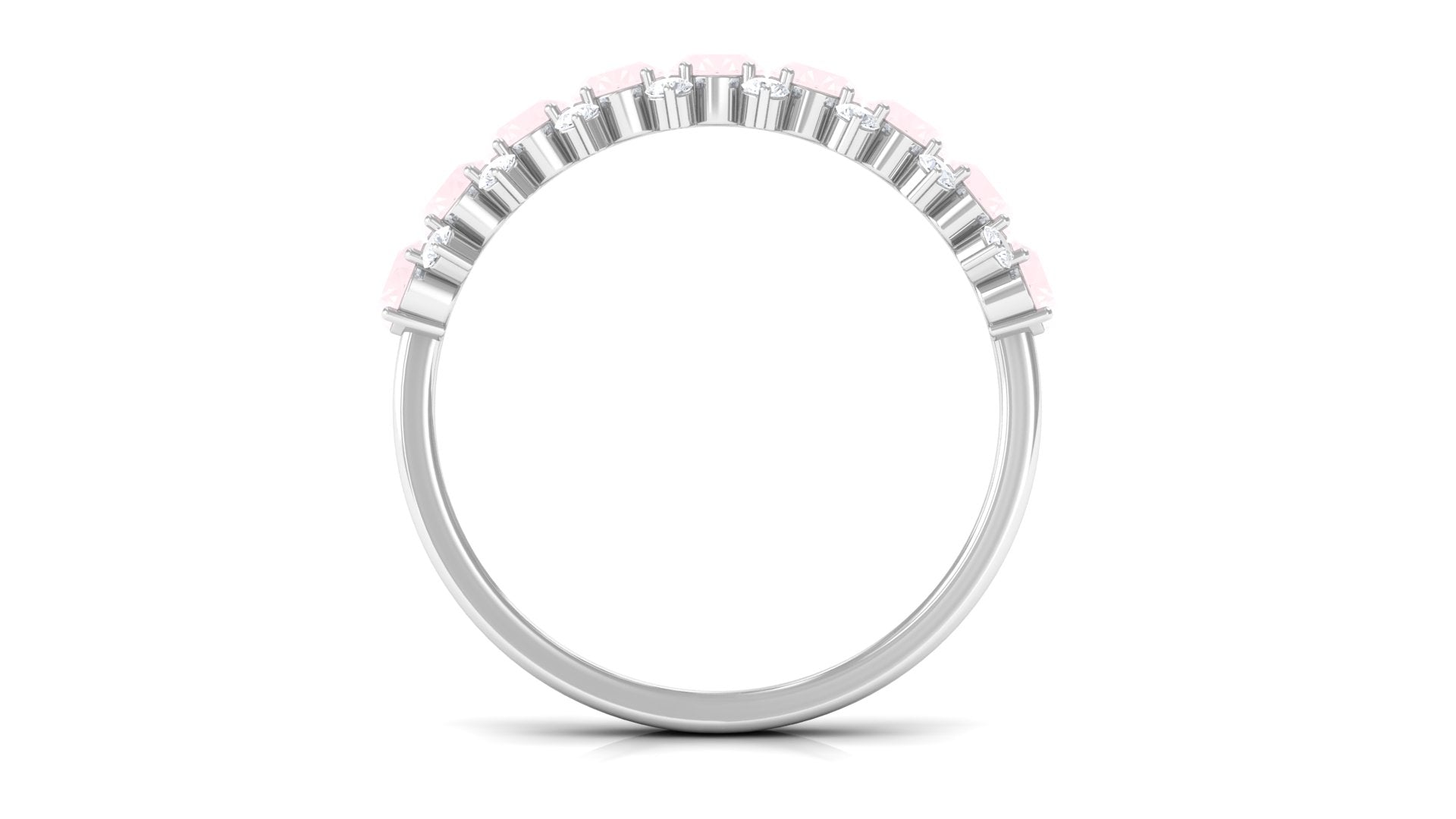 1.50 CT Rose Quartz Half Eternity Ring with Diamond Stones Rose Quartz - ( AAA ) - Quality - Rosec Jewels