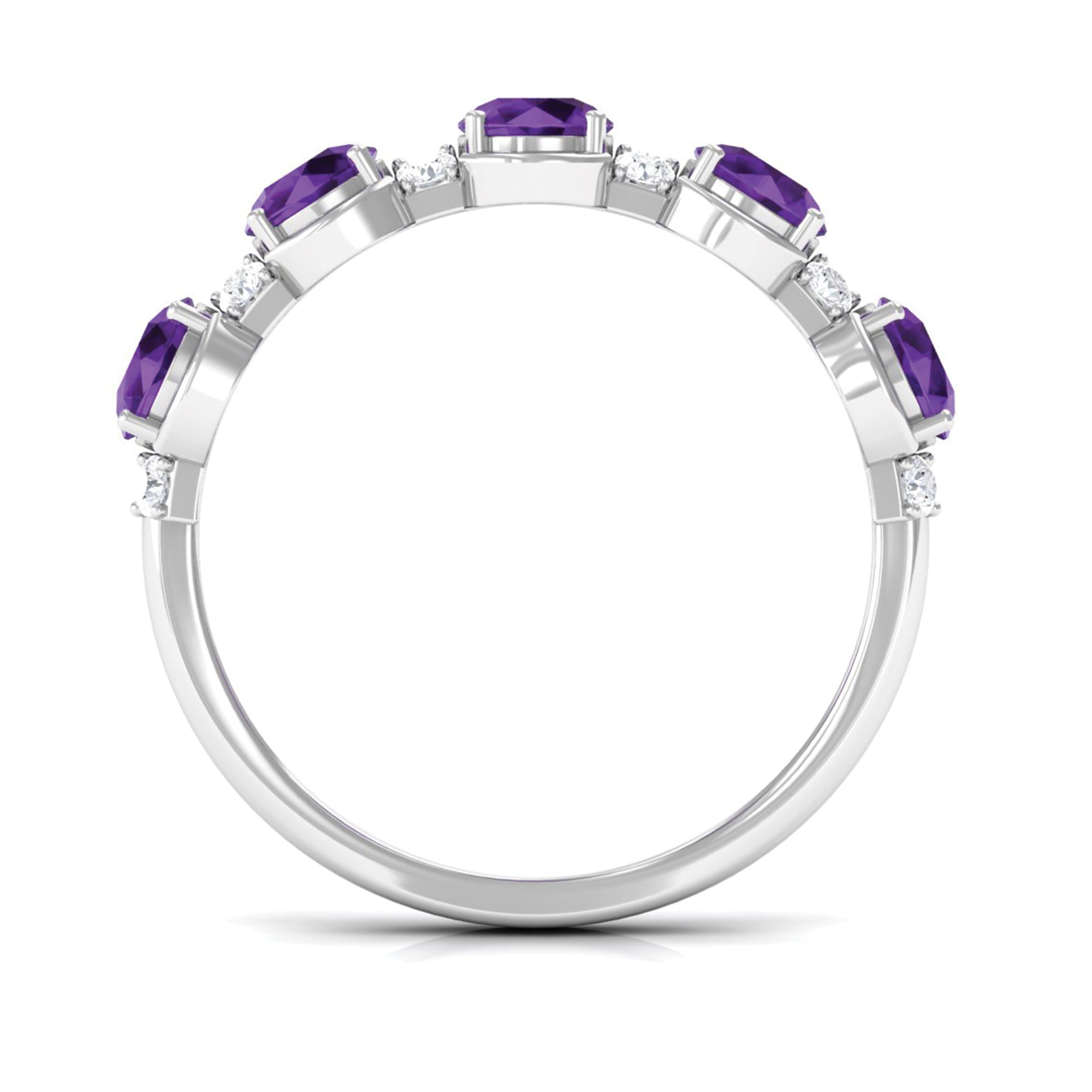 1.5 Carat Round Amethyst Half Eternity Band with Diamond Amethyst - ( AAA ) - Quality - Rosec Jewels