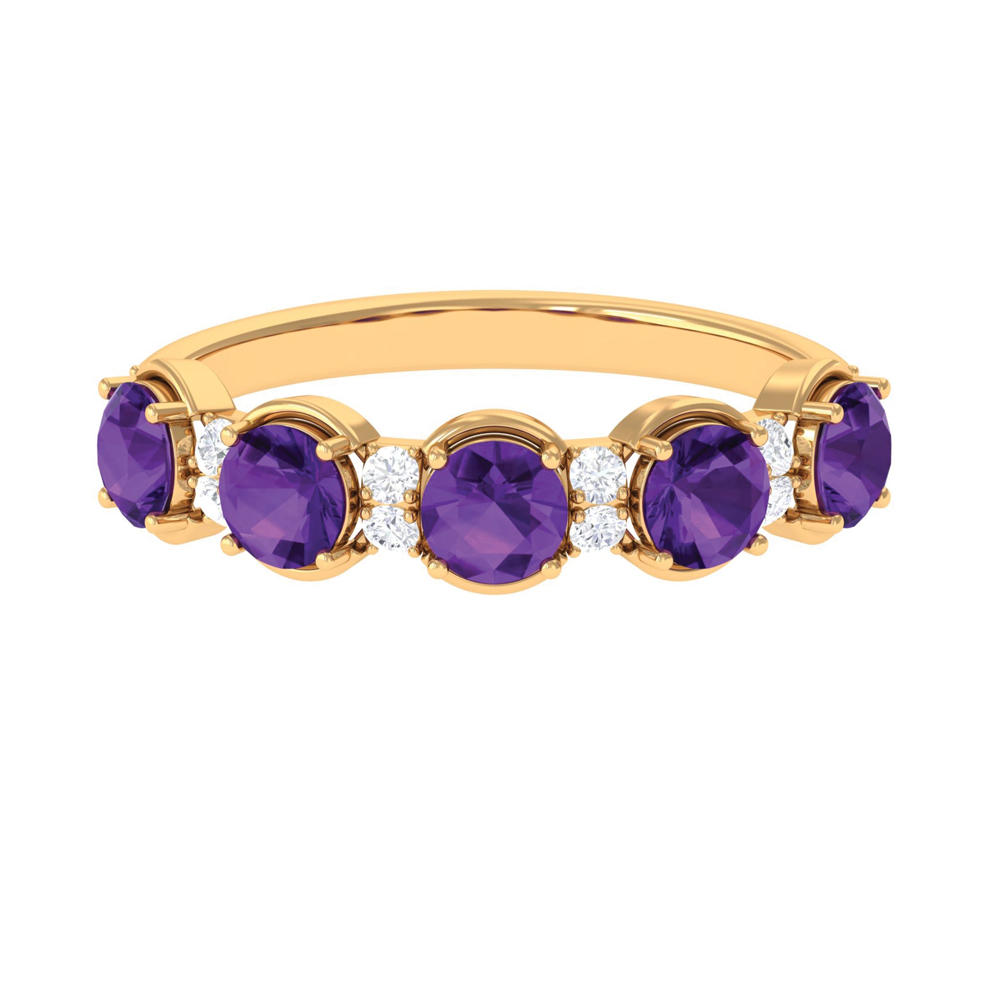 1.5 Carat Round Amethyst Half Eternity Band with Diamond Amethyst - ( AAA ) - Quality - Rosec Jewels