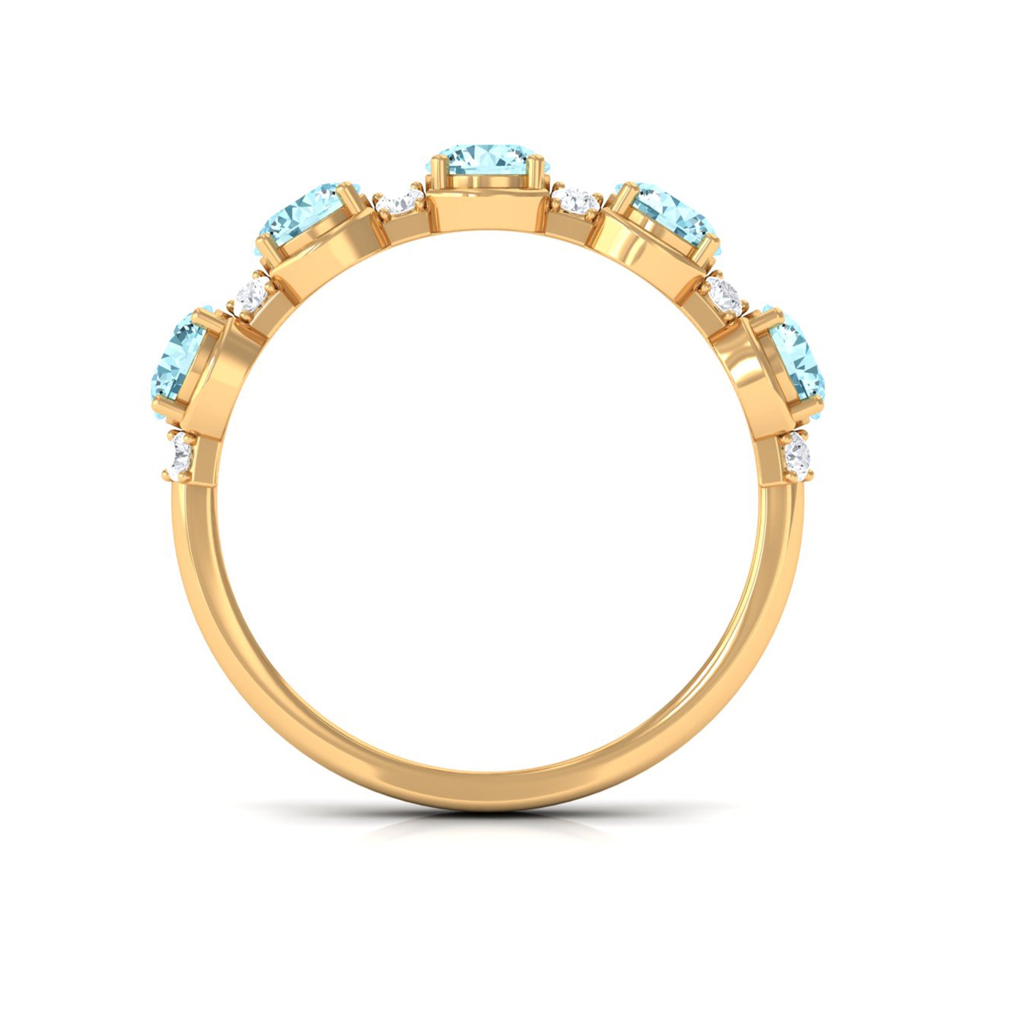 1.5 Carat Round Aquamarine Half Eternity Band with Diamond Aquamarine - ( AAA ) - Quality - Rosec Jewels