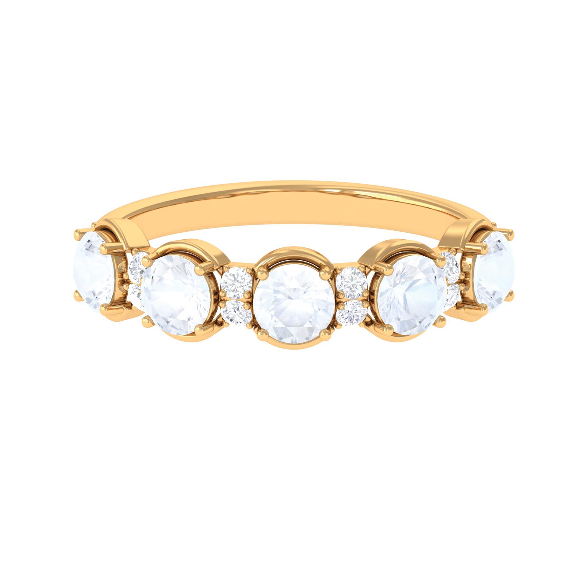 2 CT Genuine Moonstone and Diamond Half Eternity Ring Moonstone - ( AAA ) - Quality - Rosec Jewels