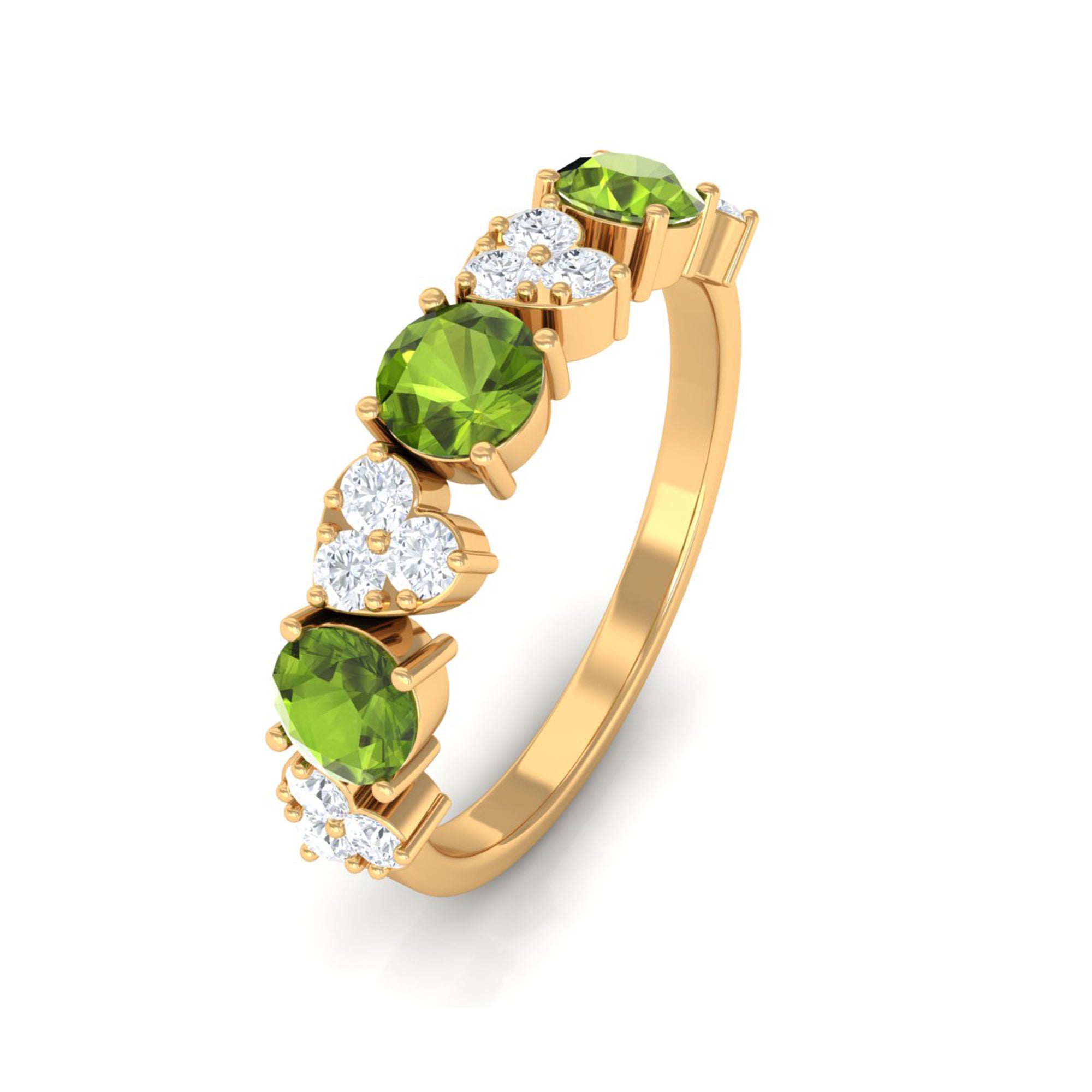 Peridot and Diamond Heart Shape Alternate Eternity Ring Peridot - ( AAA ) - Quality - Rosec Jewels