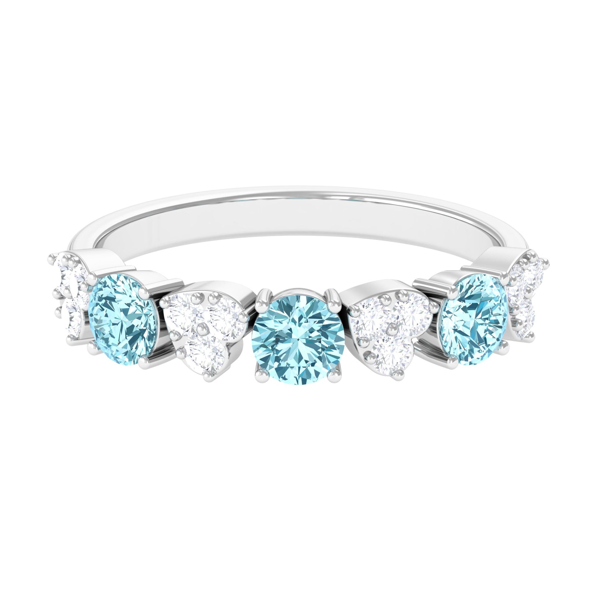 Aquamarine and Diamond Heart Shape Eternity Ring Aquamarine - ( AAA ) - Quality - Rosec Jewels