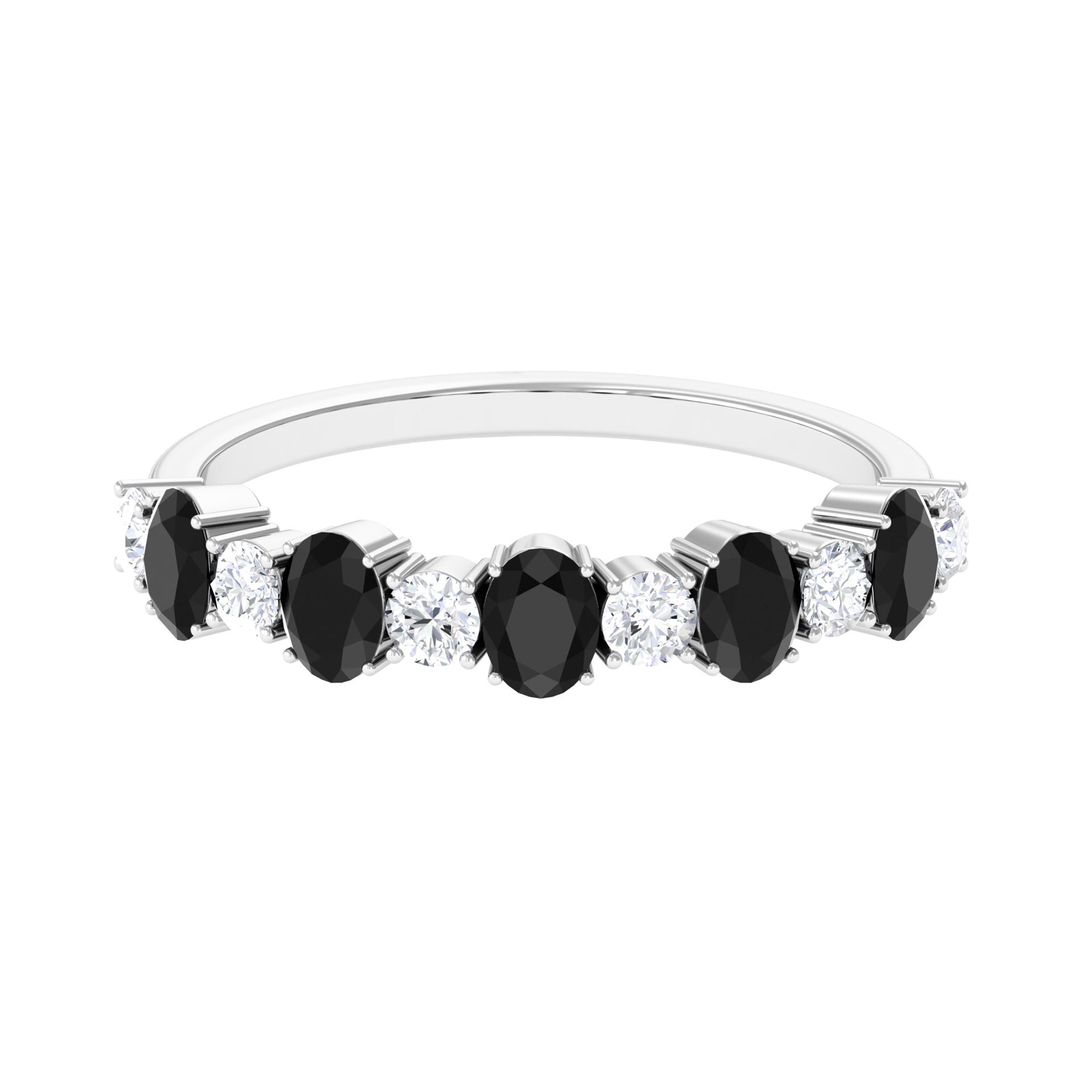 1 CT Oval Cut Black Spinel and Diamond Half Eternity Ring Black Spinel - ( AAA ) - Quality - Rosec Jewels