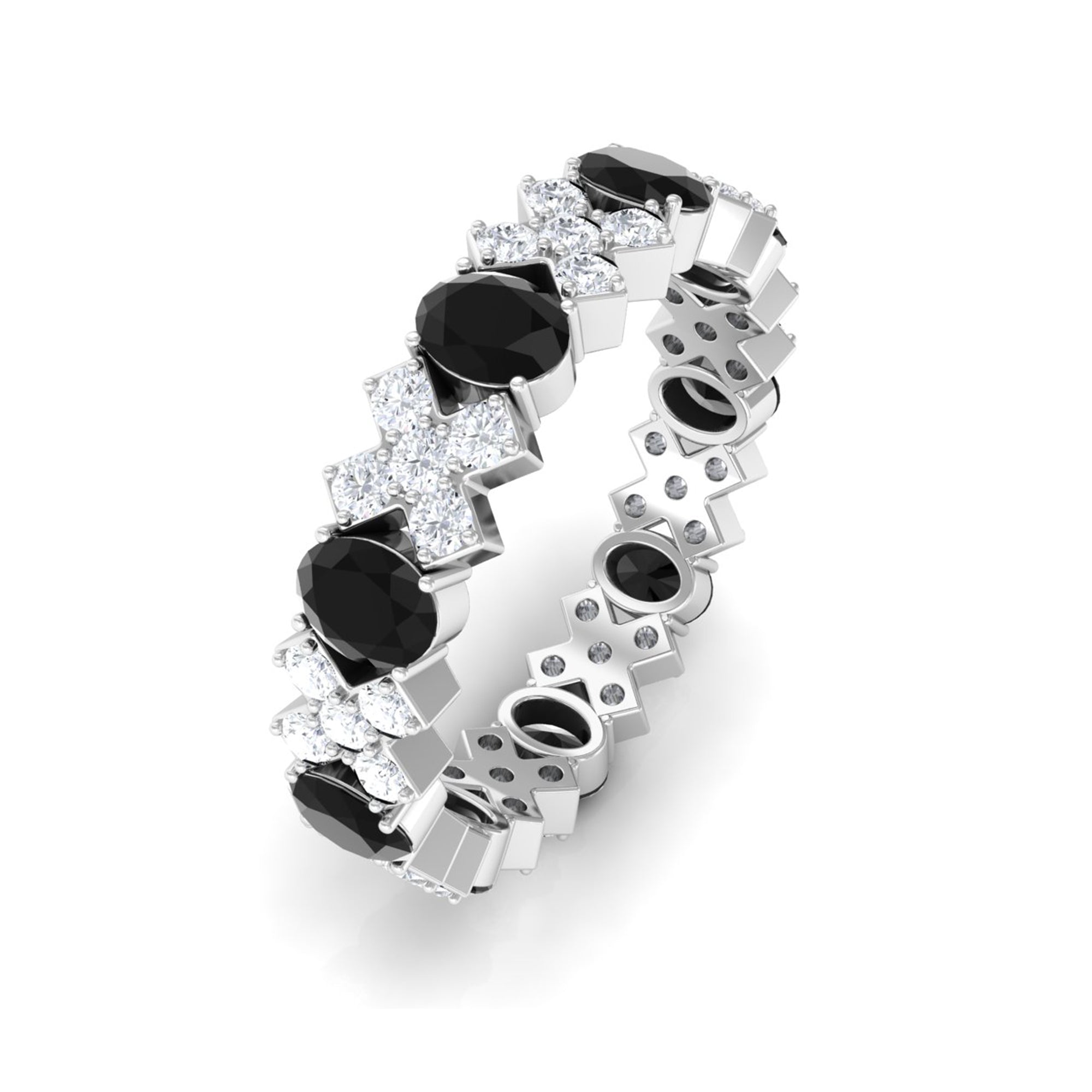 2.50 CT Oval Black Spinel and Moissanite Eternity Band Black Spinel - ( AAA ) - Quality - Rosec Jewels