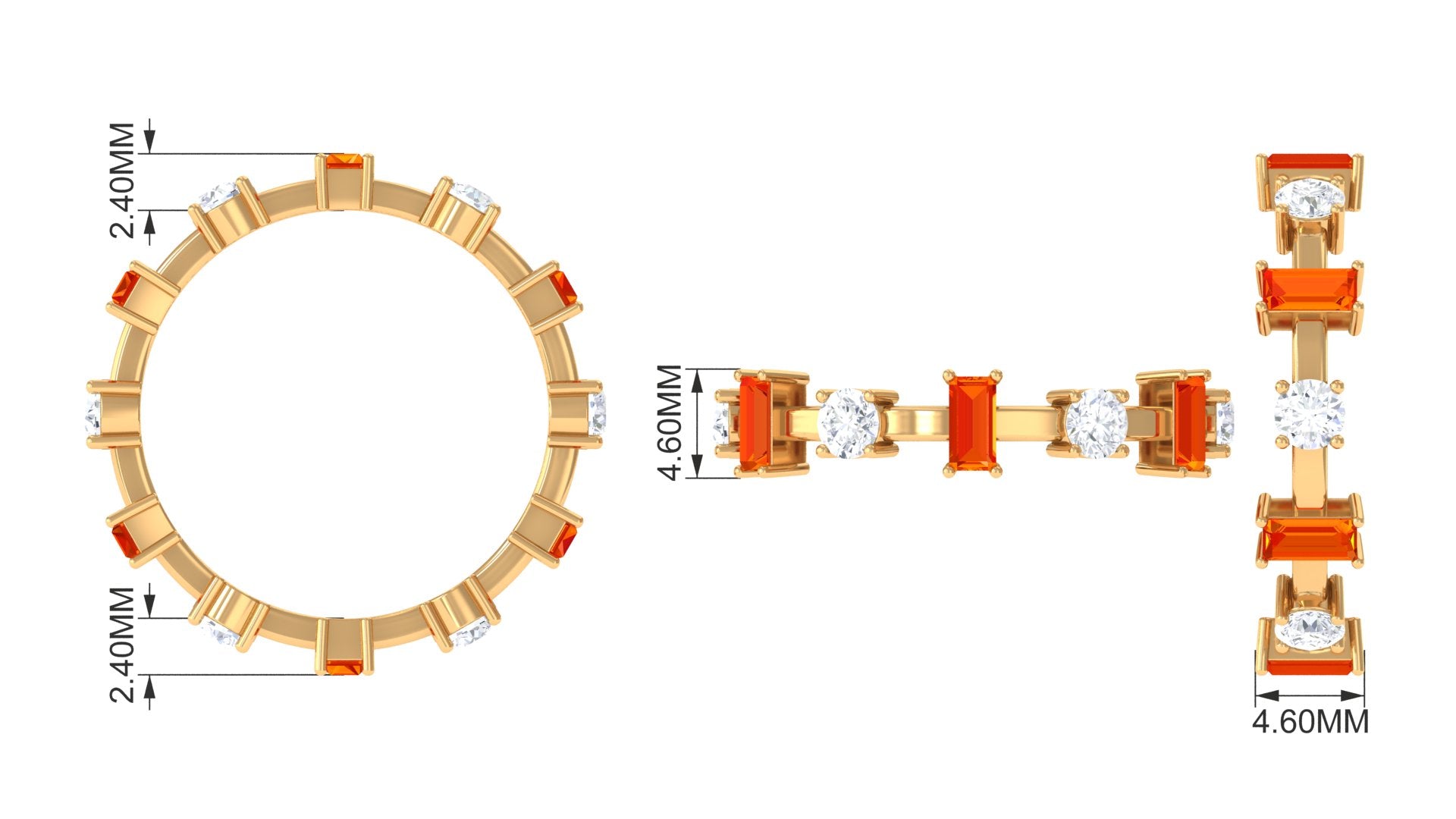 Baguette Cut Created Orange Sapphire Eternity Ring with Moissanite Lab Created Orange Sapphire - ( AAAA ) - Quality - Rosec Jewels