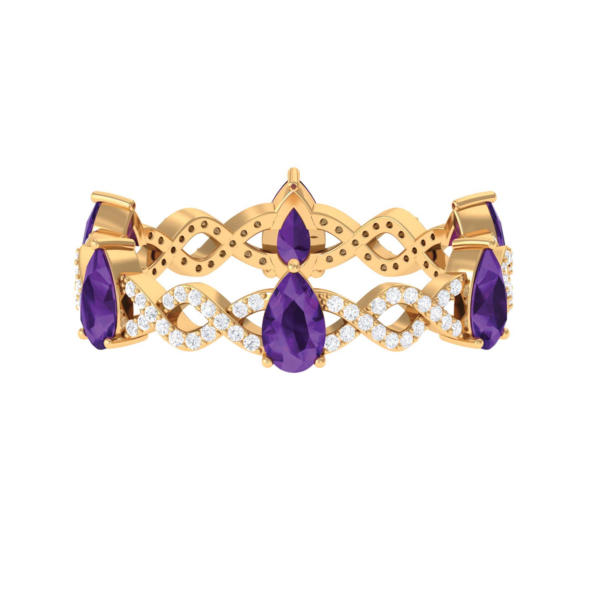 1.50 CT Amethyst and Diamond Full Eternity Ring with Crossover Shank Amethyst - ( AAA ) - Quality - Rosec Jewels